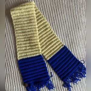 Blue and Yellow Striped Knit Scarf